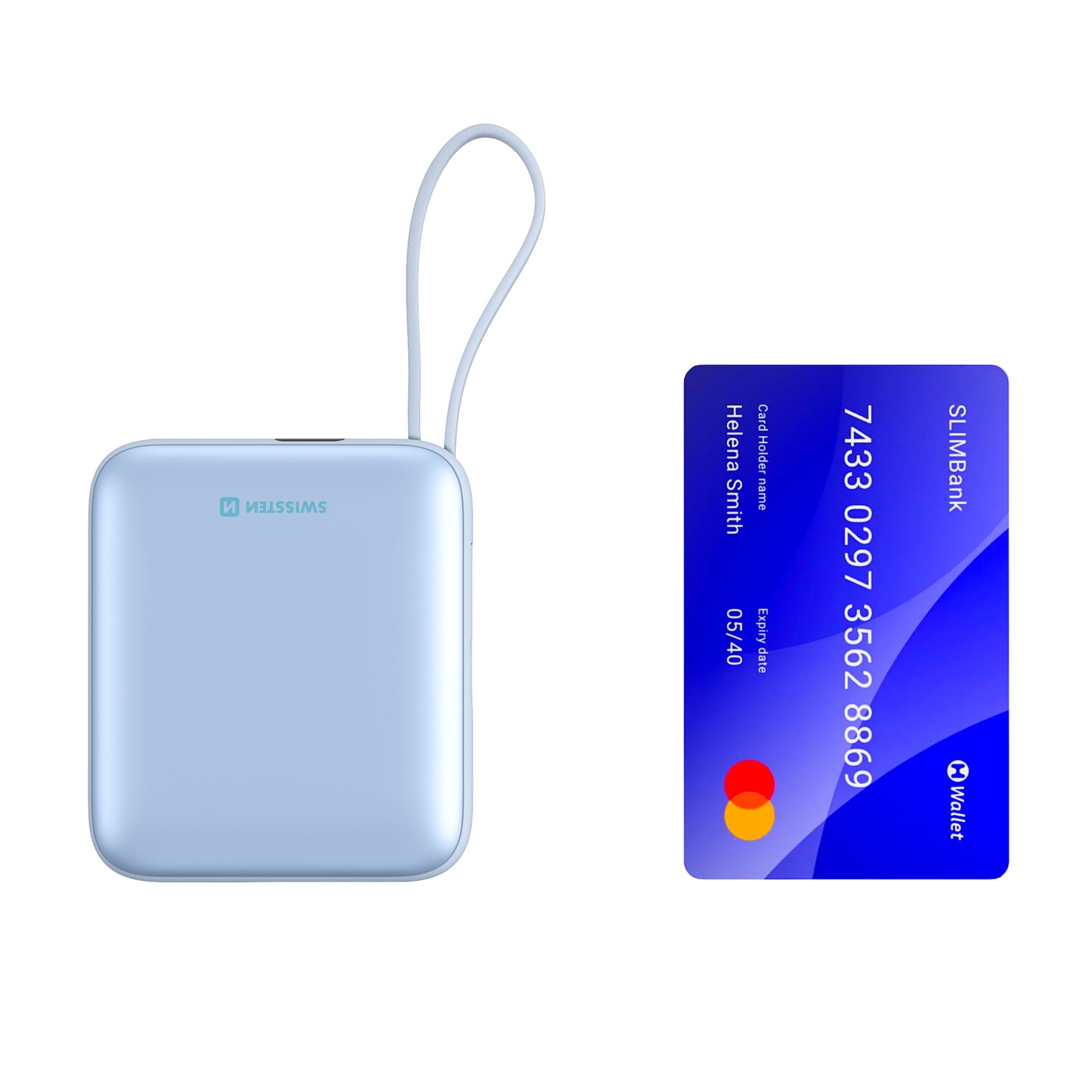 Swissten Powerbank 10,000mAh, Inbyggd USB-C + Lightning - Blå - 2