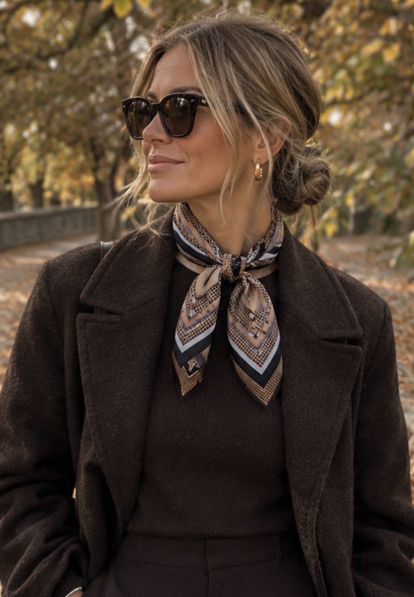 Scarf Mönstrad Svart/Brun/Vit