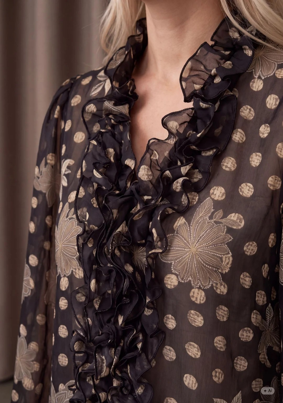 Vibse Ruffle Blouse - Flower/Dot Print - Isay