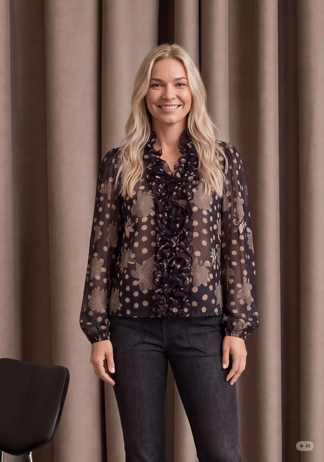 Vibse Ruffle Blouse - Flower/Dot Print - Isay