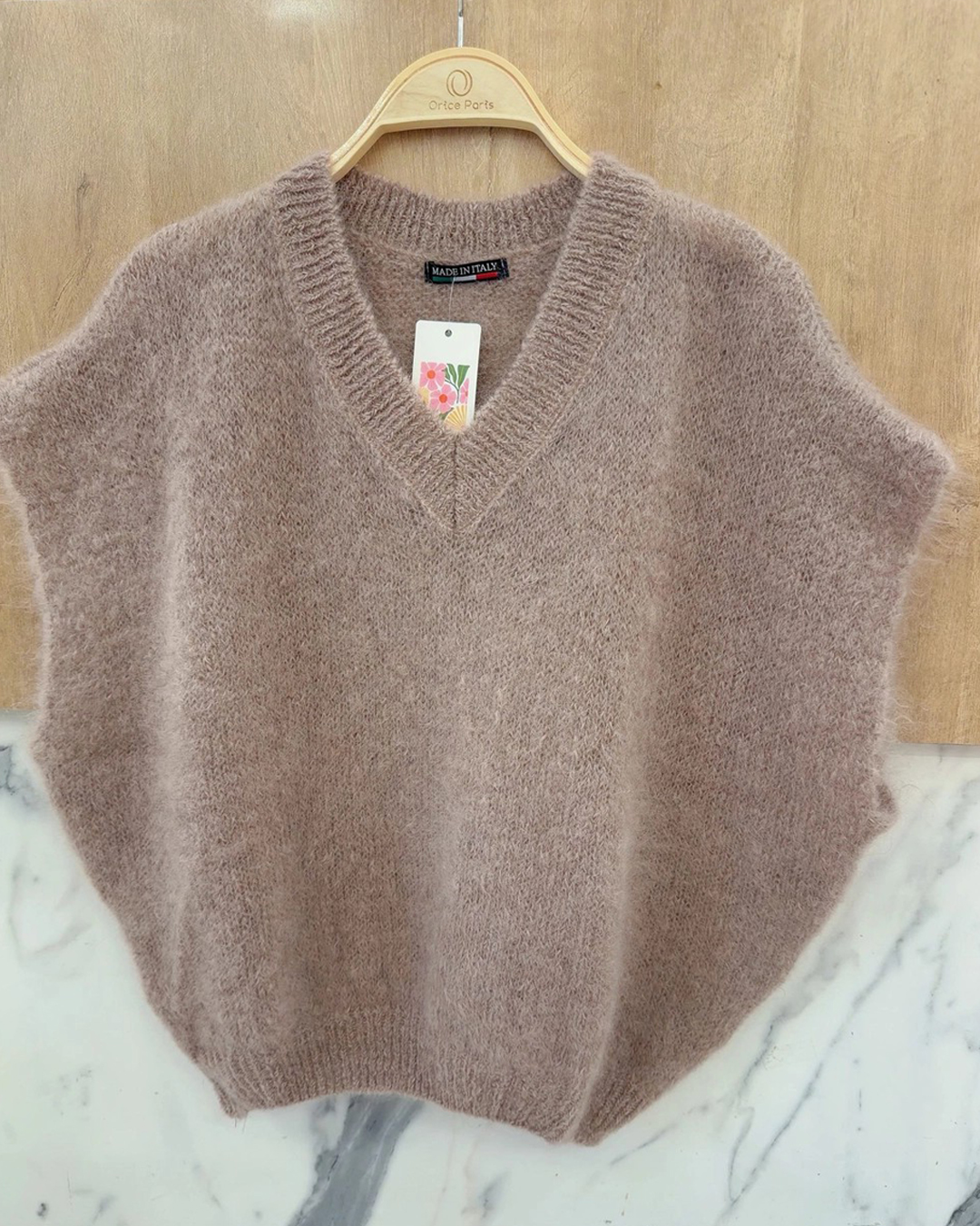Mohairväst onesize v-ringad beige - 2