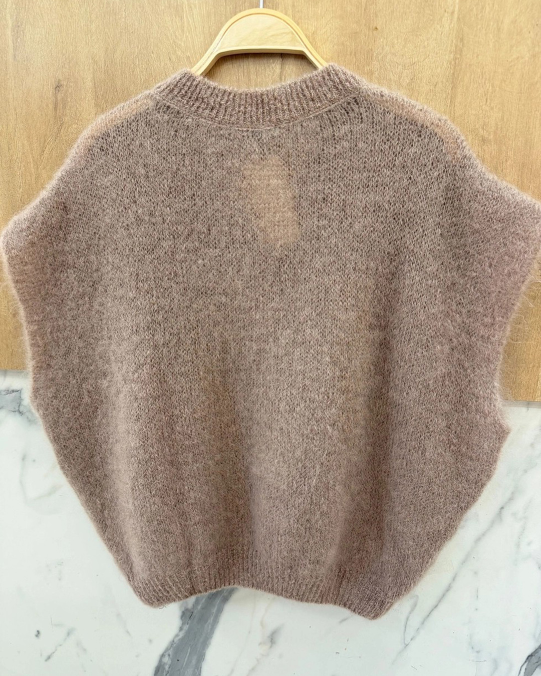 Mohairväst onesize v-ringad beige - 3