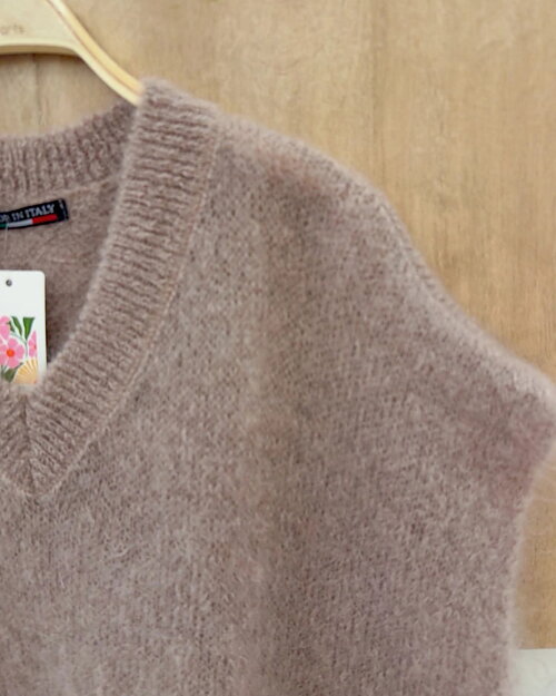 Mohairväst onesize v-ringad beige - 4