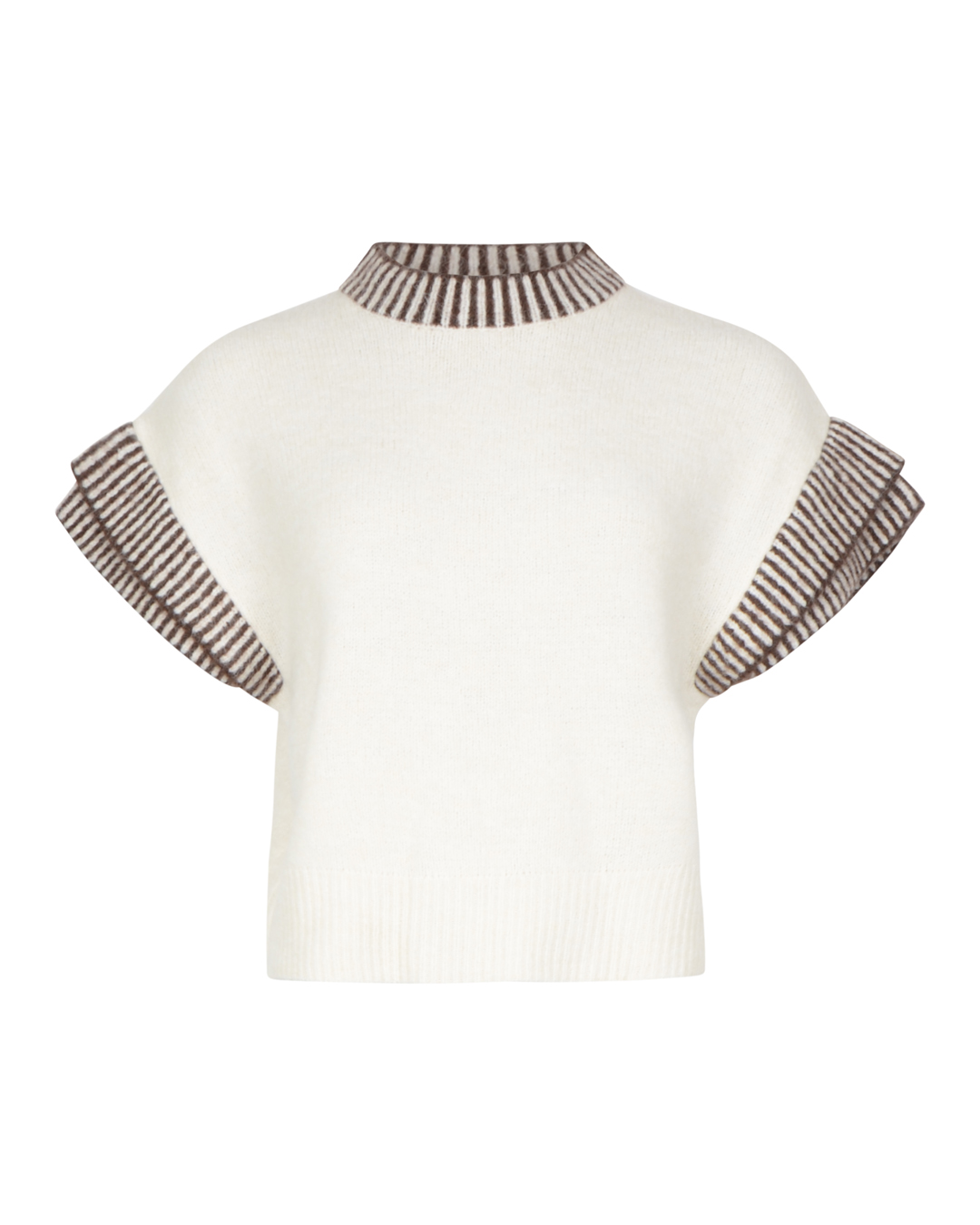 Jumper Telo kort randig mudd brun/offwhite