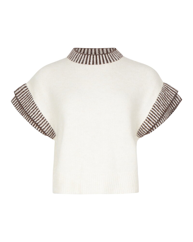 Jumper Telo kort randig mudd brun/offwhite