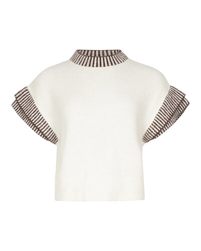 Jumper Telo kort randig mudd brun/offwhite