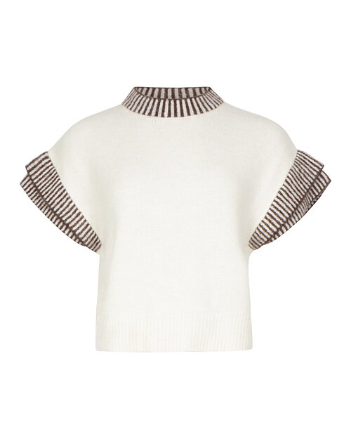 Jumper Telo kort randig mudd brun/offwhite