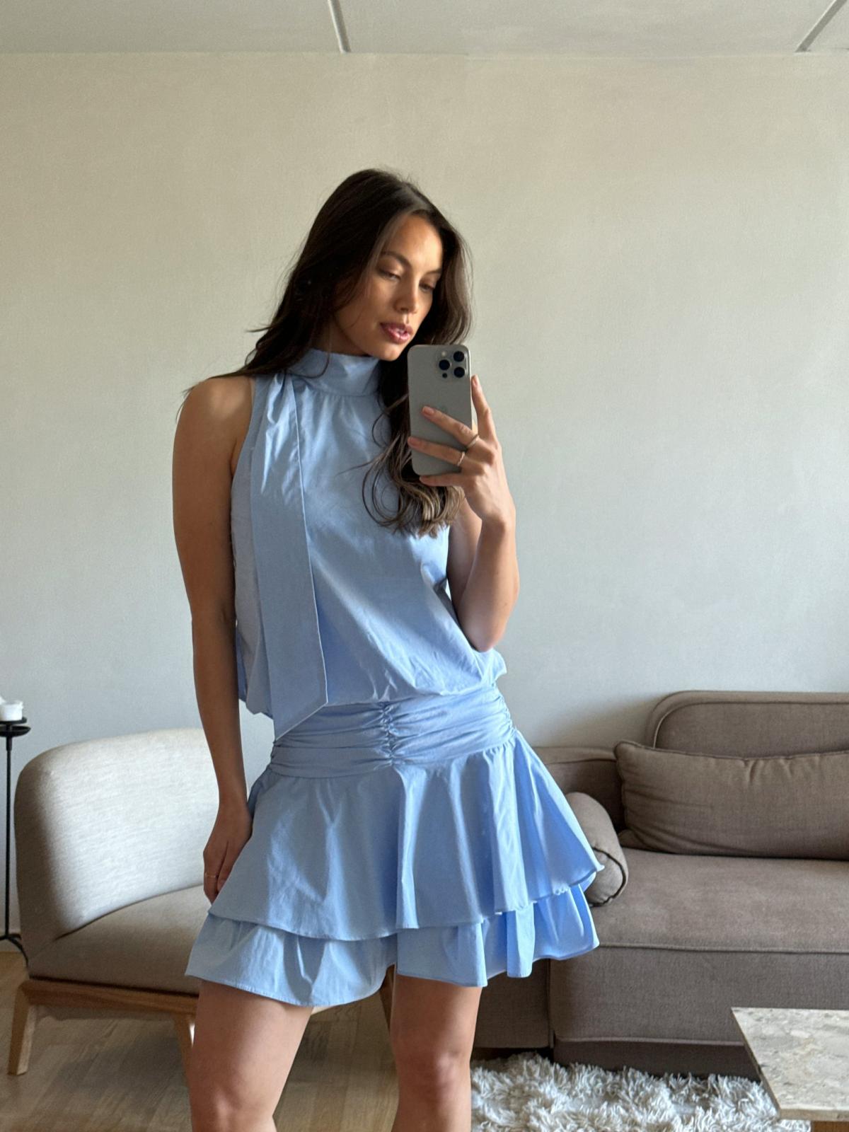 Neo Noir Veda Poplin Top, Light Blue - 7