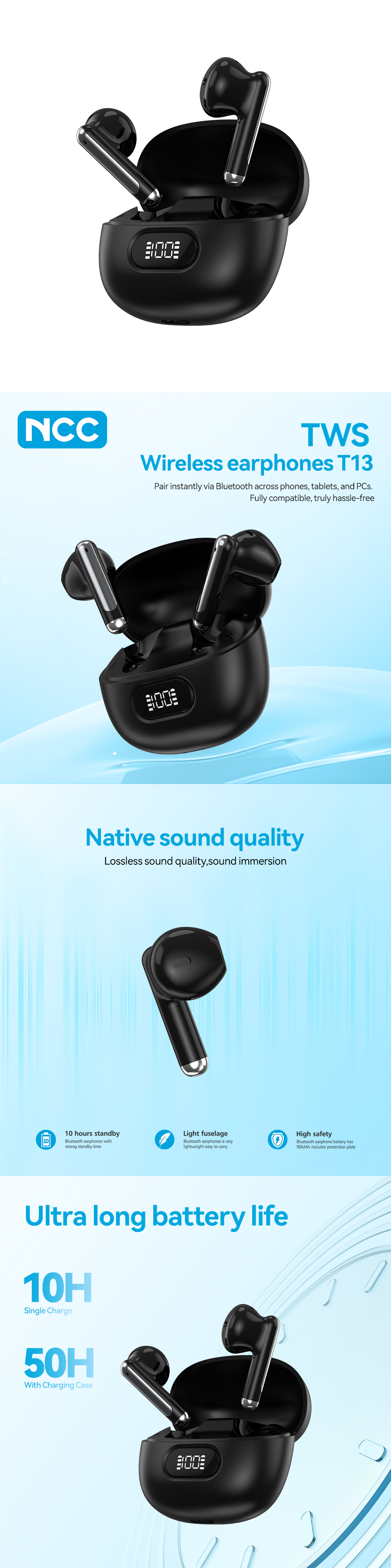  NCC TWS Earbuds T13 Black - 2