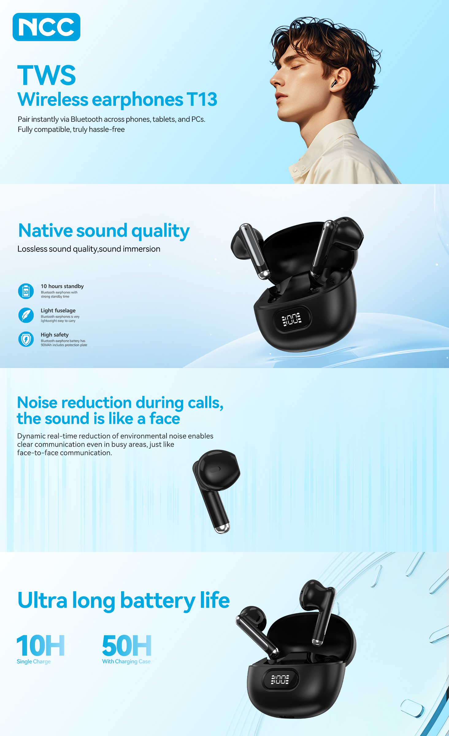  NCC TWS Earbuds T13 Black - 3