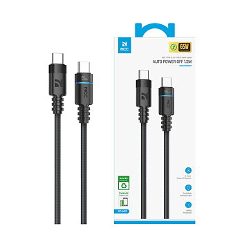 Smart Auto Power-Off Data Cable C TO C 65W 1.2M Black