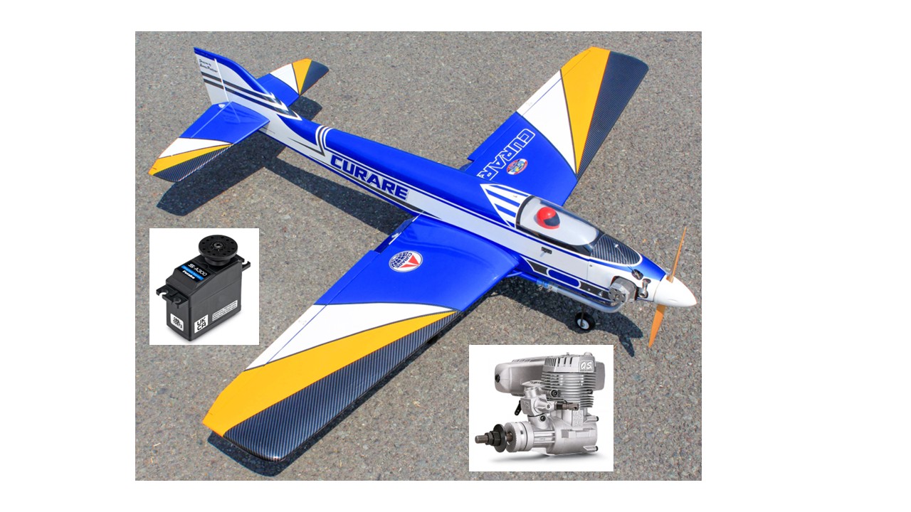 Paket Curare Blå 162cm, El-Landställ, OS 75AX, Futaba S-A300 (7x)