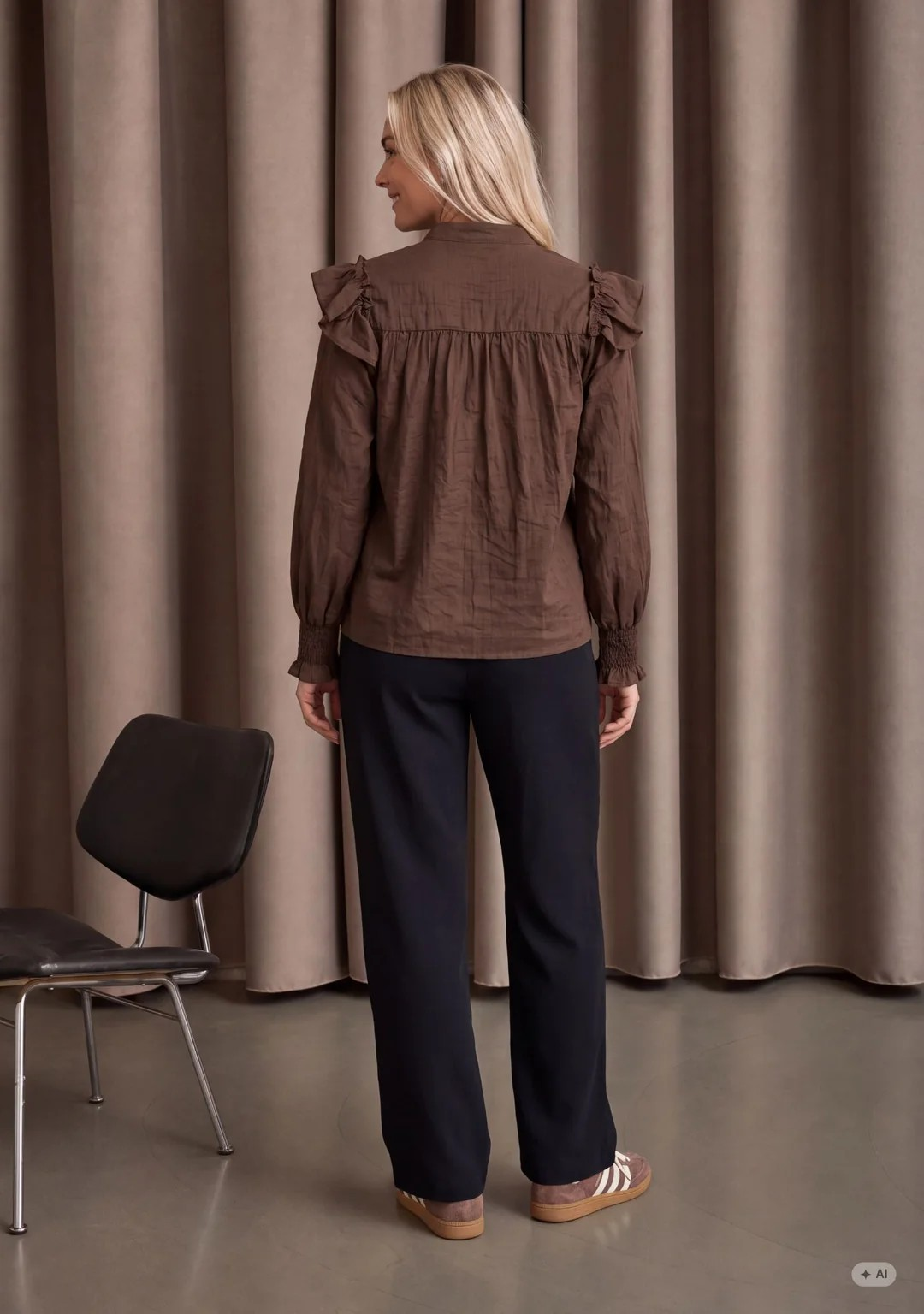 Olise Flounce Shirt - Khaki - Isay - 4