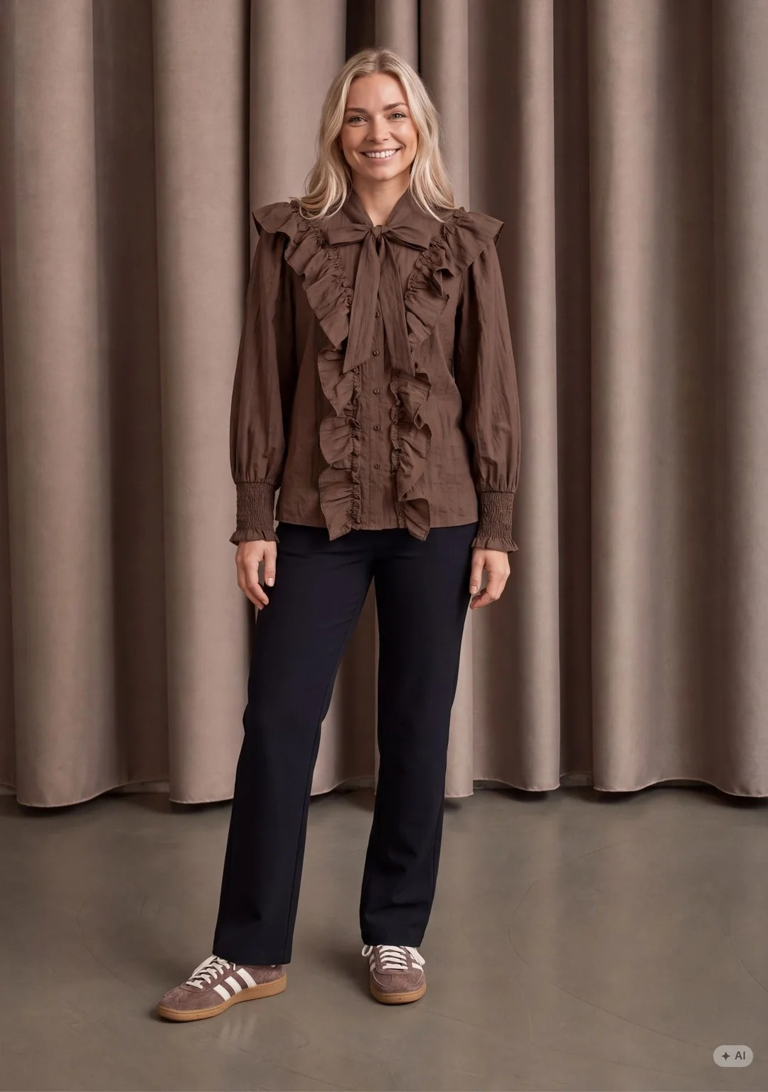Olise Flounce Shirt - Khaki - Isay