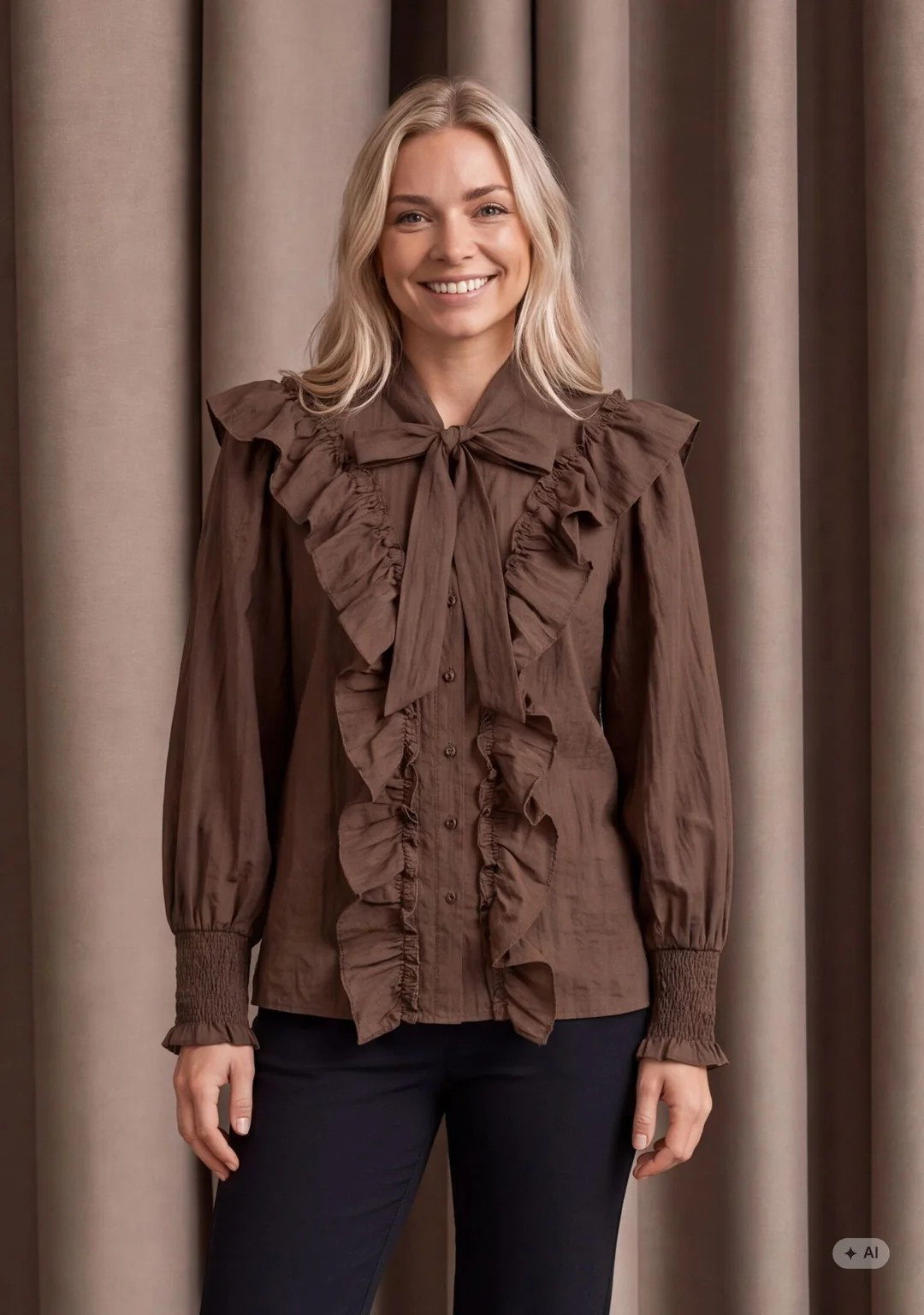 Olise Flounce Shirt - Khaki - Isay