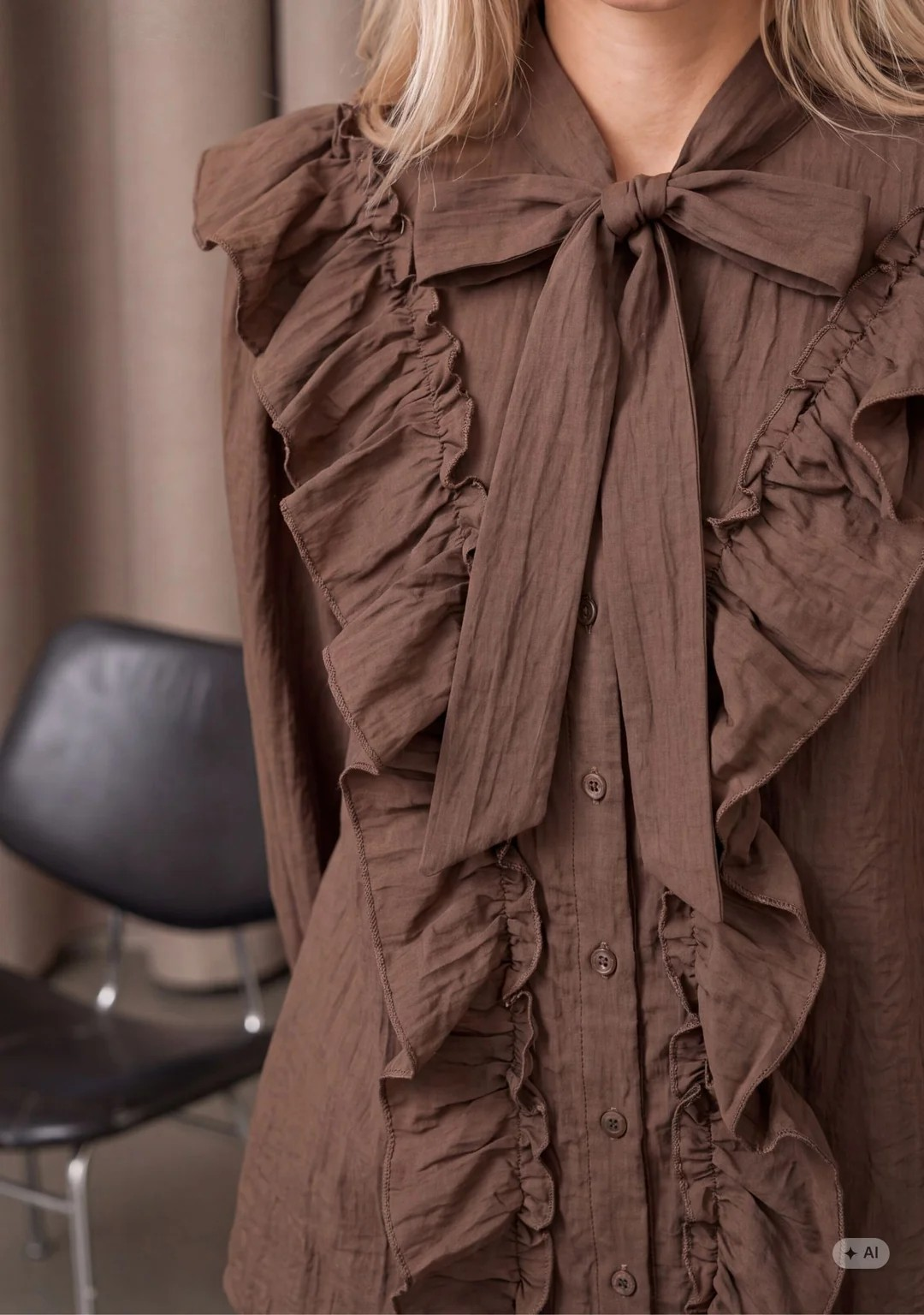 Olise Flounce Shirt - Khaki - Isay - 3