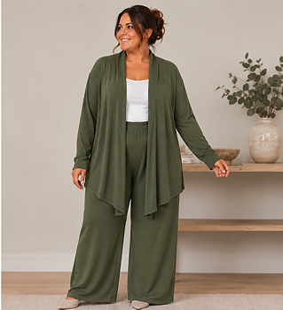 Set med cardigan och byxa, khaki 