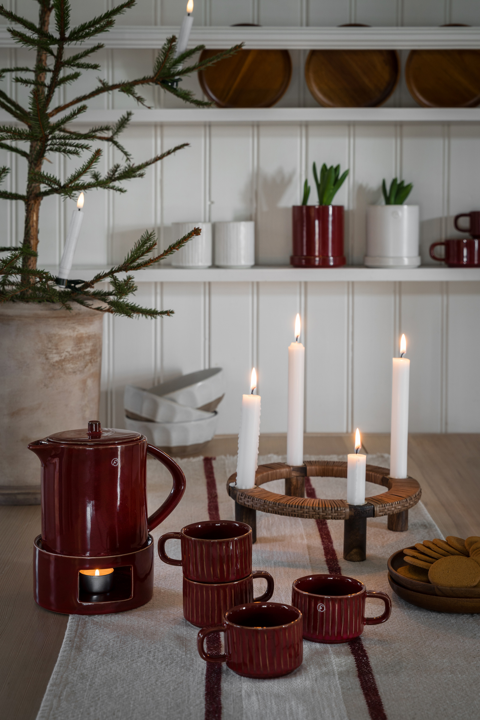 ERNST - Mulled wine jug with warmer - Teapot - Red Glazed - Stoneware - 6