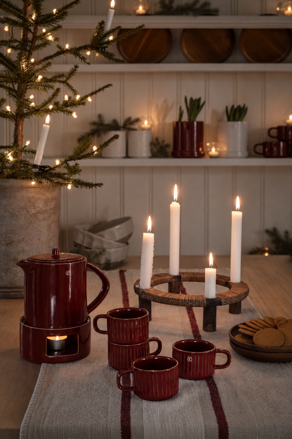 ERNST - Mulled wine jug with warmer - Teapot - Red Glazed - Stoneware - 2