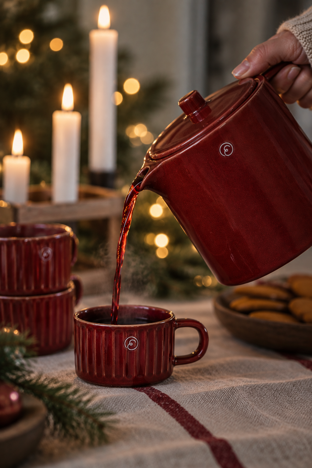 ERNST - Mulled wine jug with warmer - Teapot - Red Glazed - Stoneware - 4