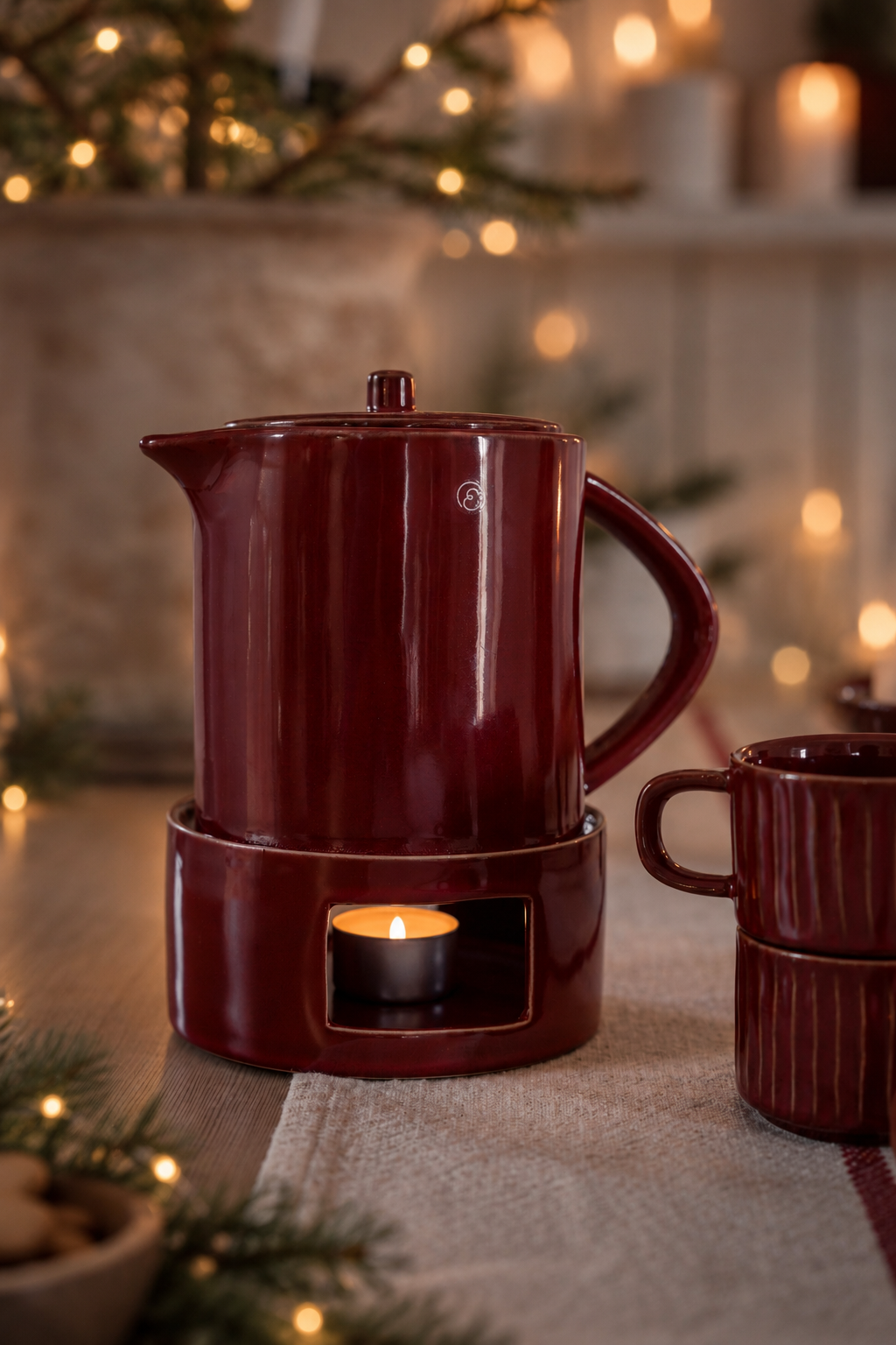 ERNST - Mulled wine jug with warmer - Teapot - Red Glazed - Stoneware