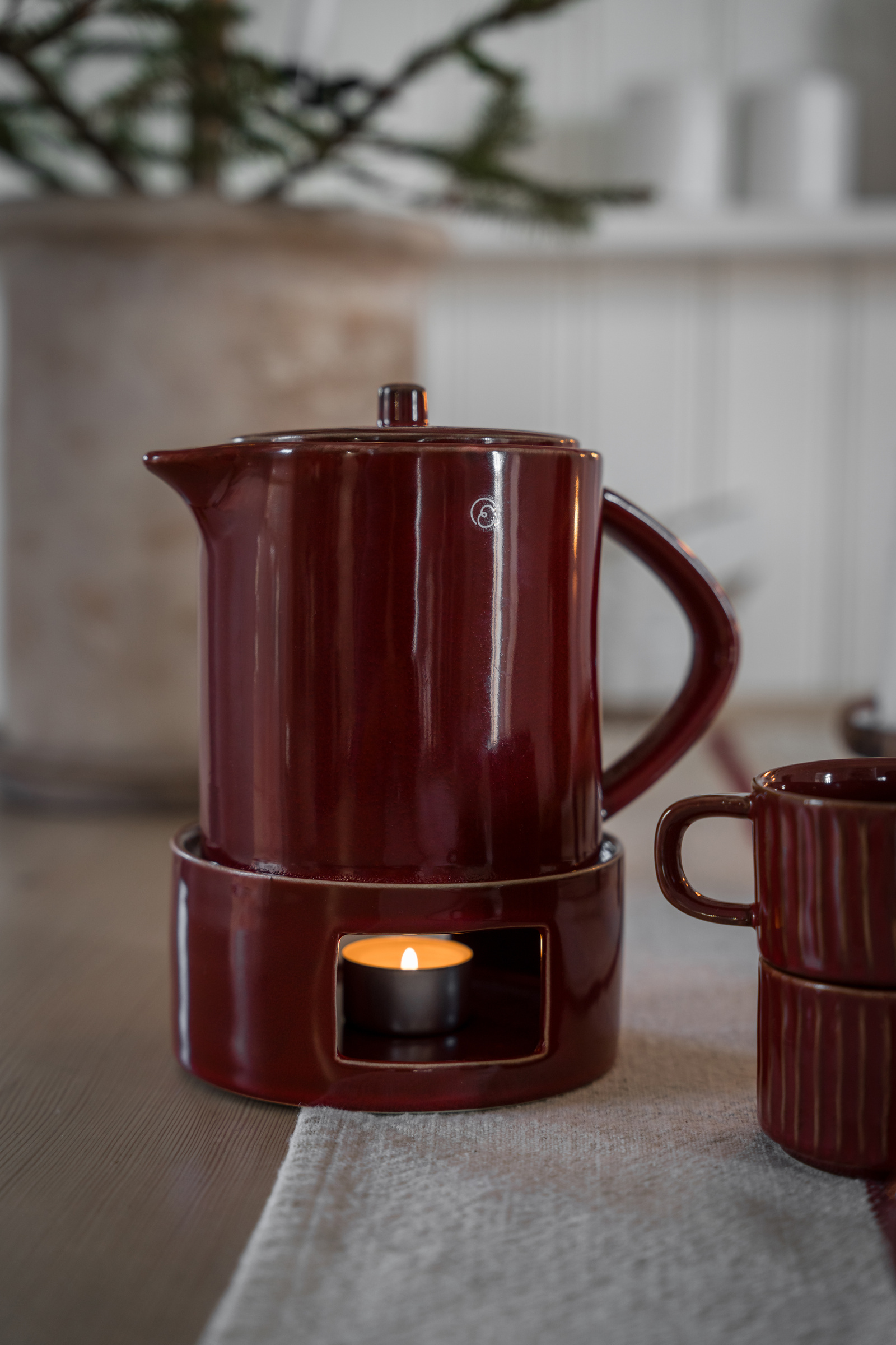 ERNST - Mulled wine jug with warmer - Teapot - Red Glazed - Stoneware - 5