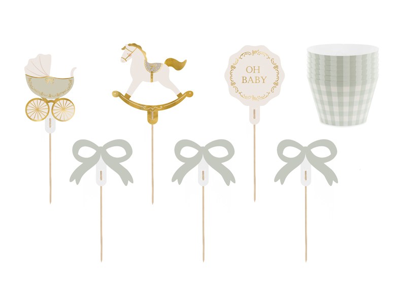 Oh Baby cupcake kit ljusgrön med muffinsformar och toppers