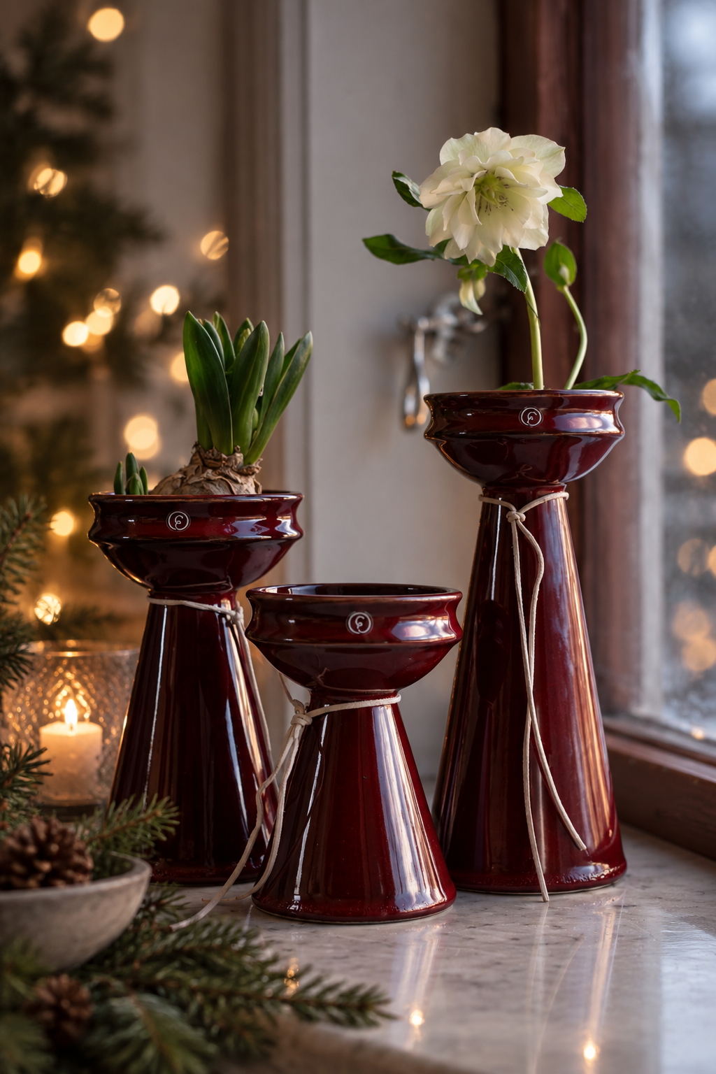 Ernst Lökvas - Hyacinth vase - Glazed stoneware - Red - Low