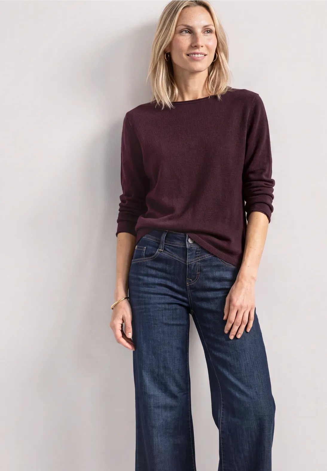 LTD QR Rolled Edge U-Boat Sweater - Rustic Rouge - Street One