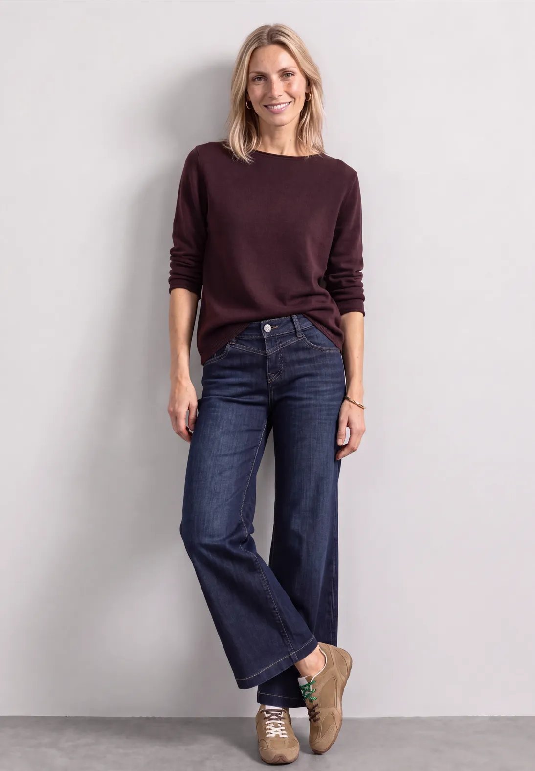 LTD QR Rolled Edge U-Boat Sweater - Rustic Rouge - Street One - 3