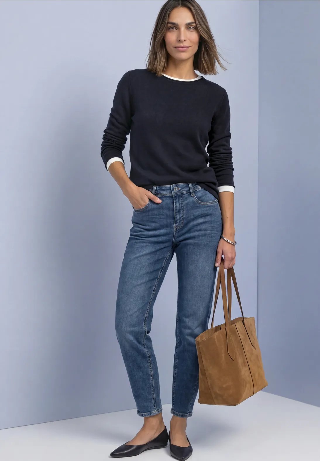 LTD QR Rolled Edge U-Boat Sweater - Indigo Night Blue - Street One - 3
