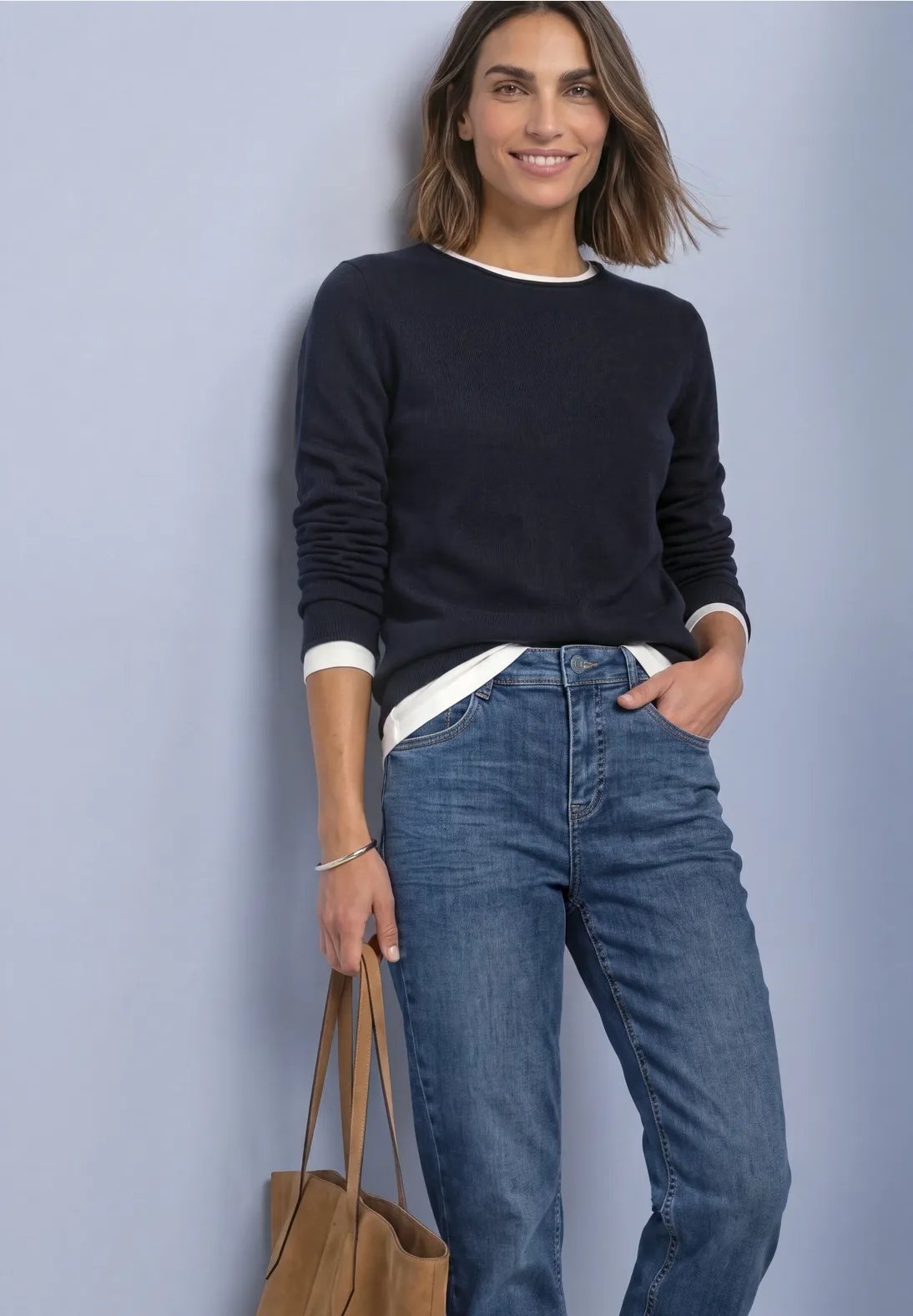 LTD QR Rolled Edge U-Boat Sweater - Indigo Night Blue - Street One