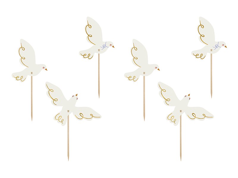 Cupcake toppers med vita duvor till dop 6-pack