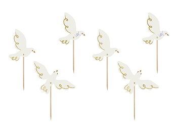 Cupcake toppers med vita duvor till dop 6-pack