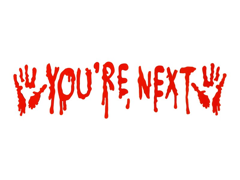 Halloween fönsterdekoration You’re Next med blodiga handavtryck