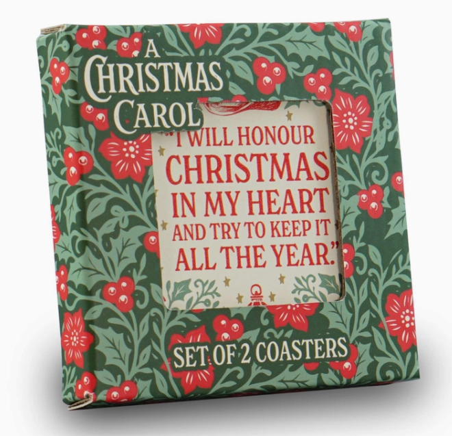 Pulteney Press : A Christmas Carol Coaster Box - Set med två juliga glasunderlägg i keramik