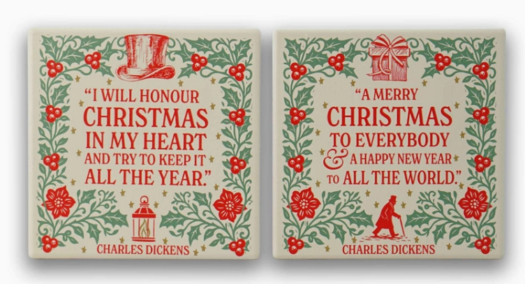Pulteney Press : A Christmas Carol Coaster Box - Set med två juliga glasunderlägg i keramik - 2