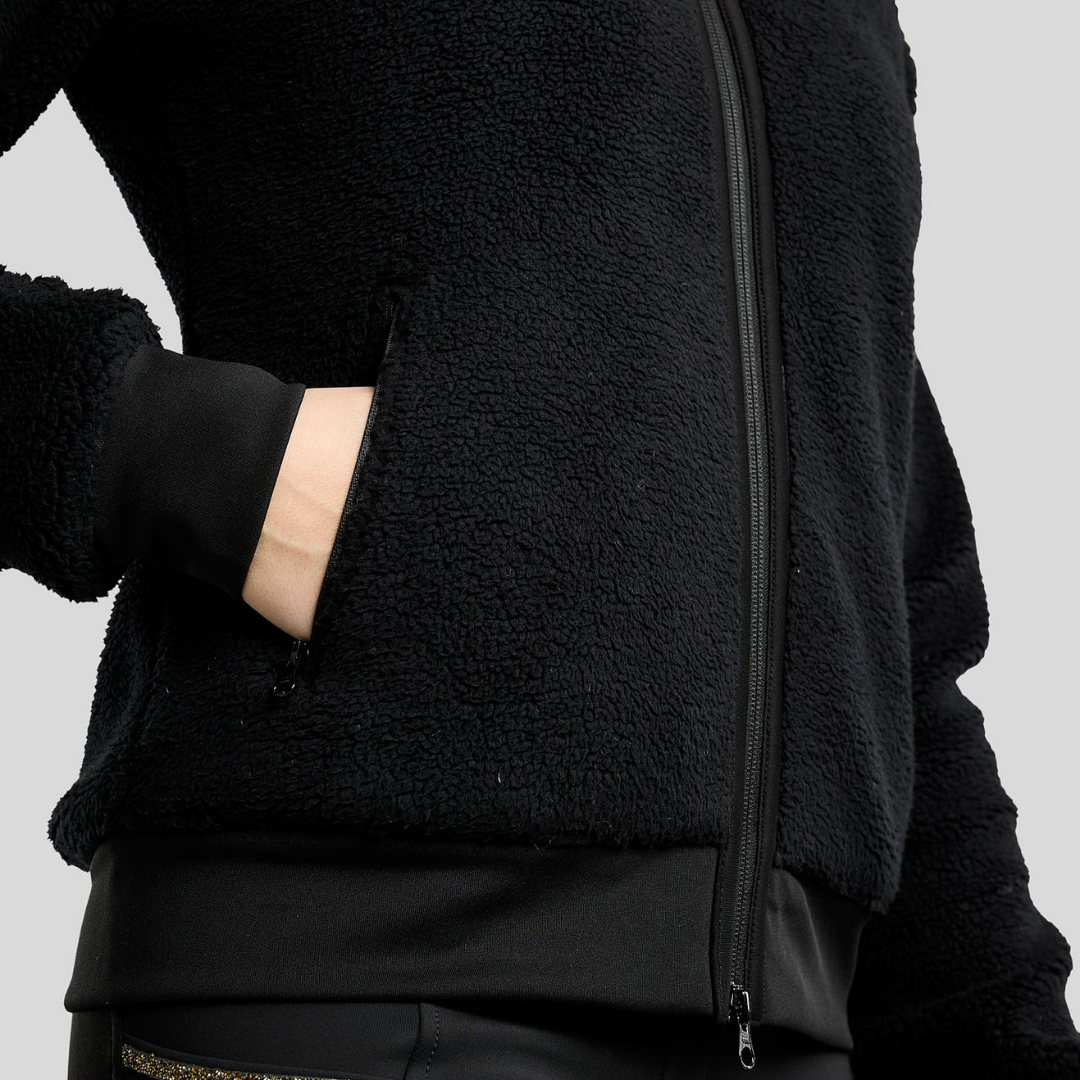 MOEBBA TEDDY PILE FULL ZIP JACKET W. GOLDEN QUARTZ CRYSTAL TAPE - BLACK - 3
