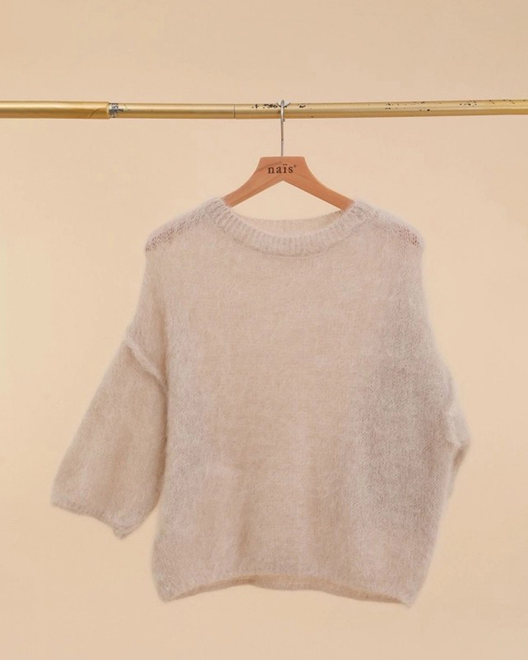 Mohairjumper kort ärm rundringning beige