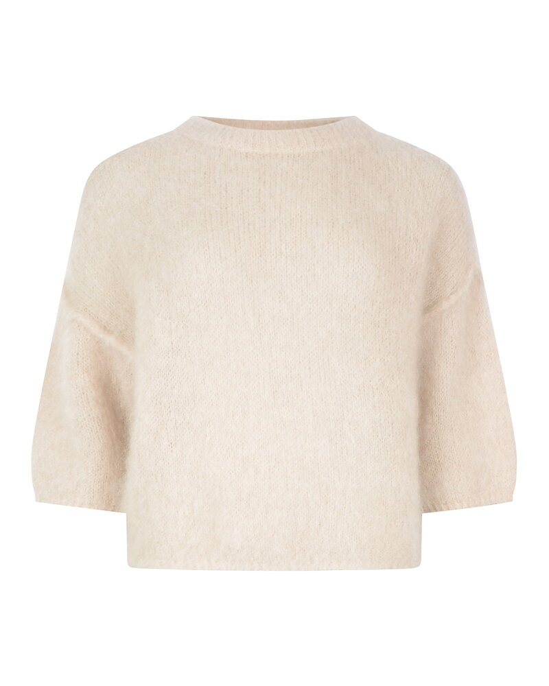 Mohairjumper kort ärm rundringning beige
