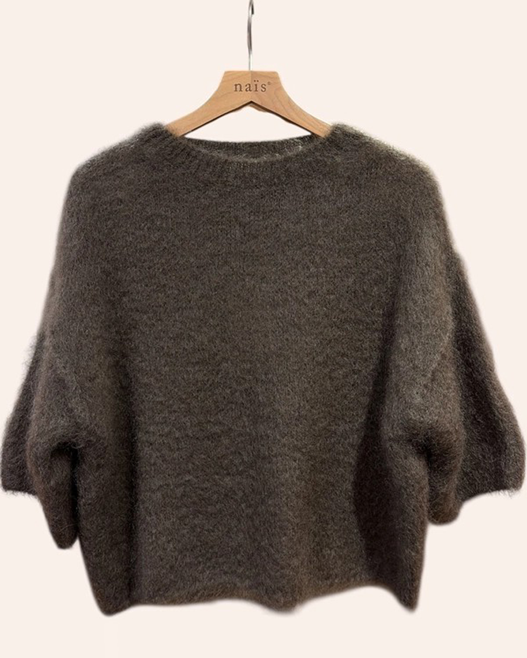 Mohairjumper kort ärm rundringning brun