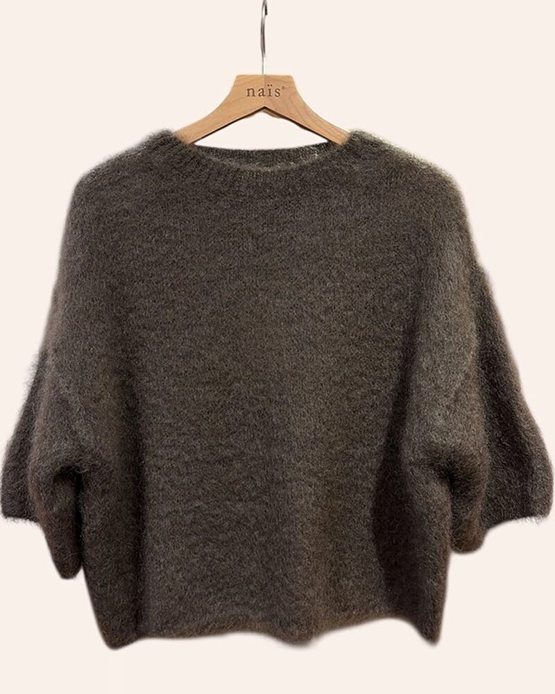 Mohairjumper kort ärm rundringning brun