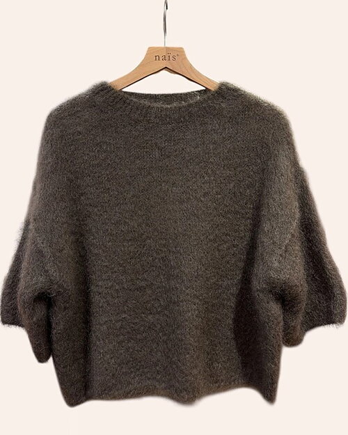 Mohairjumper kort ärm rundringning brun