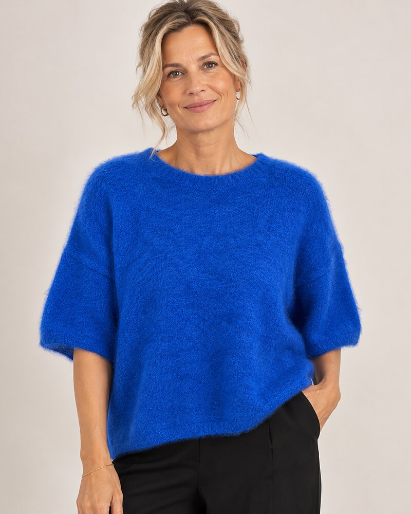 Mohairjumper Augusta kort ärm rundringning kornblå