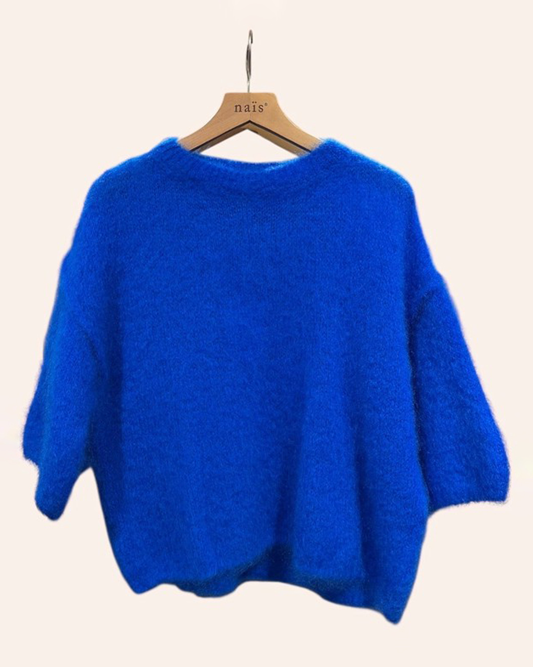 Mohairjumper kort ärm rundringning kornblå