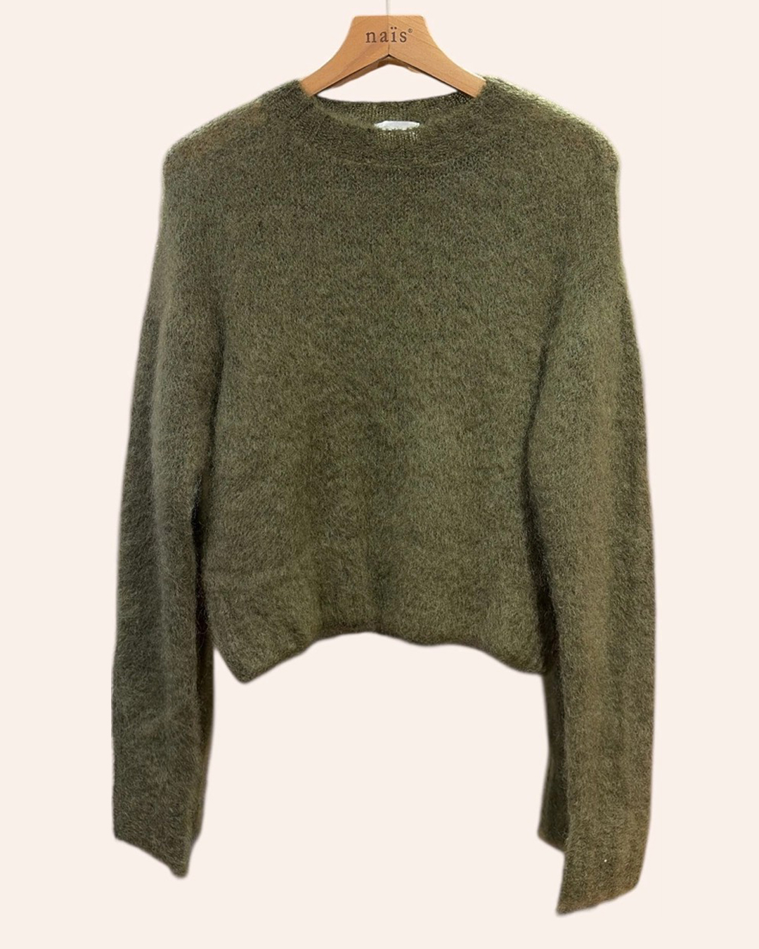 Mohairjumper ballongärm khakigrön