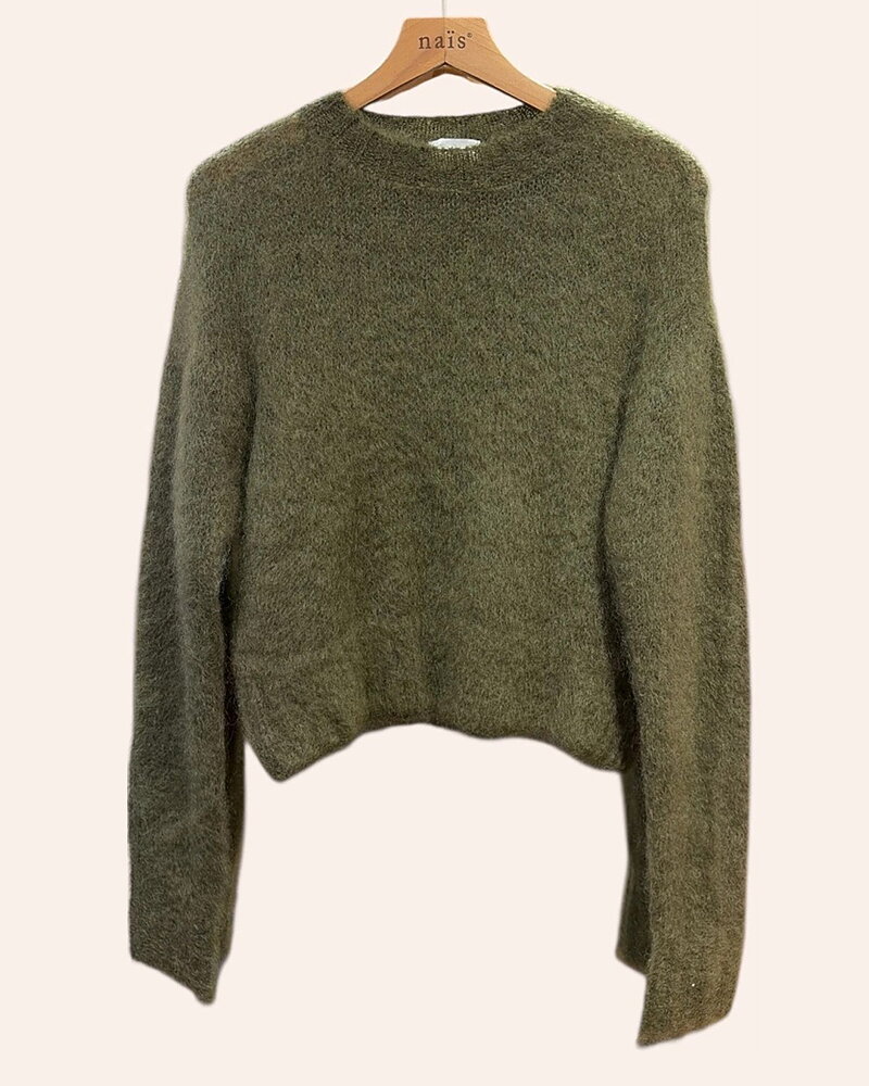 Mohairjumper ballongärm khakigrön