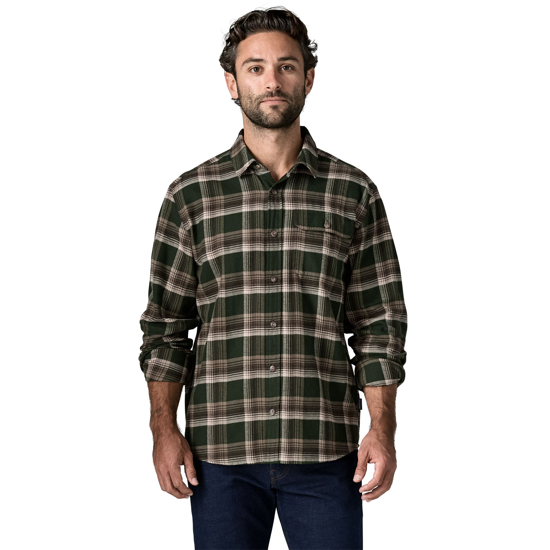 Patagonia L/S LW Fjord Flannel Shirt - Cozy Cabin: Treeline Green - 2