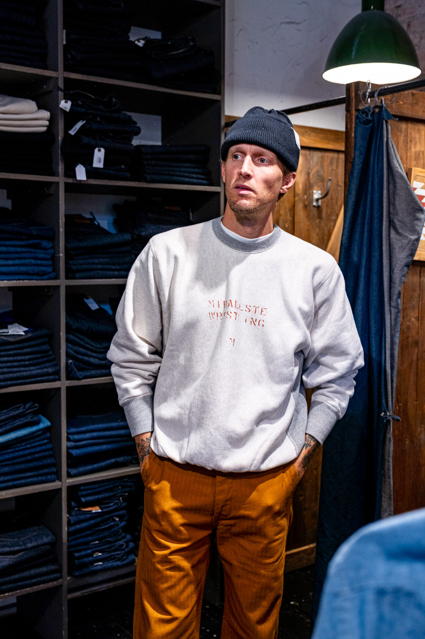 Orslow - 03-0030-P66 Heavyweight Two Tone Sweatshirt Ecru with Print - 2