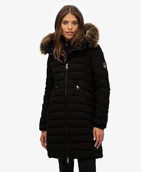 SUPERDRY Fuji Faux Fur Mid Length Coat Dam